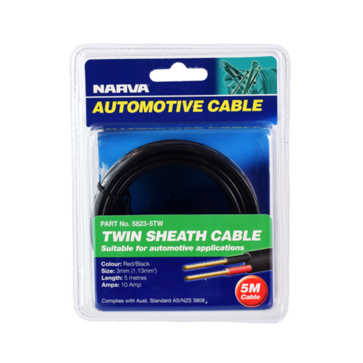 Narva 10A 3mm Twin Sheath Automotive Cable Red Black 5m Roll