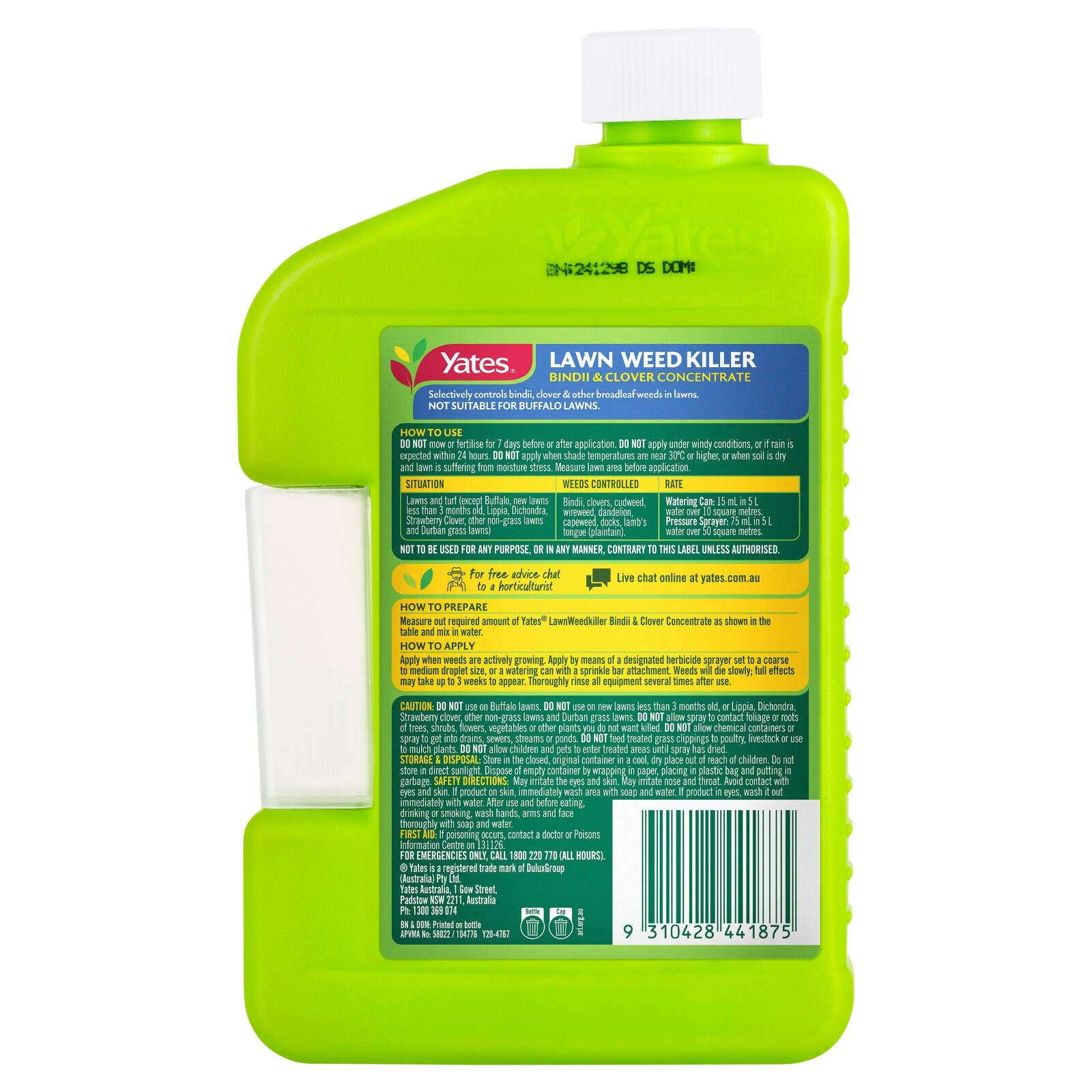 Yates Bindii & Clover 500ml Lawn Weedkiller Concentrate Broadleaf Weed Control