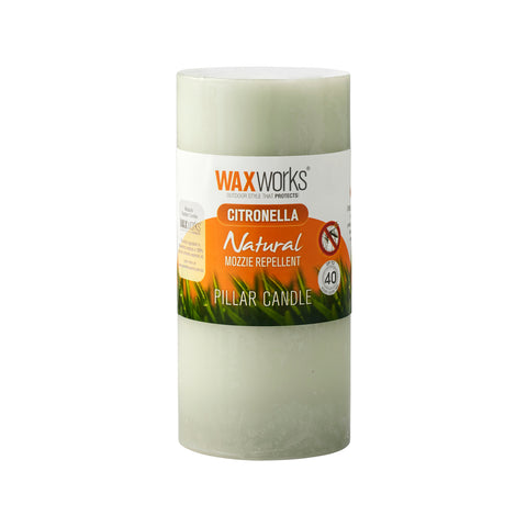 Waxworks 15cm Green Citronella Pillar Candle - Mosquito Repellent Outdoor