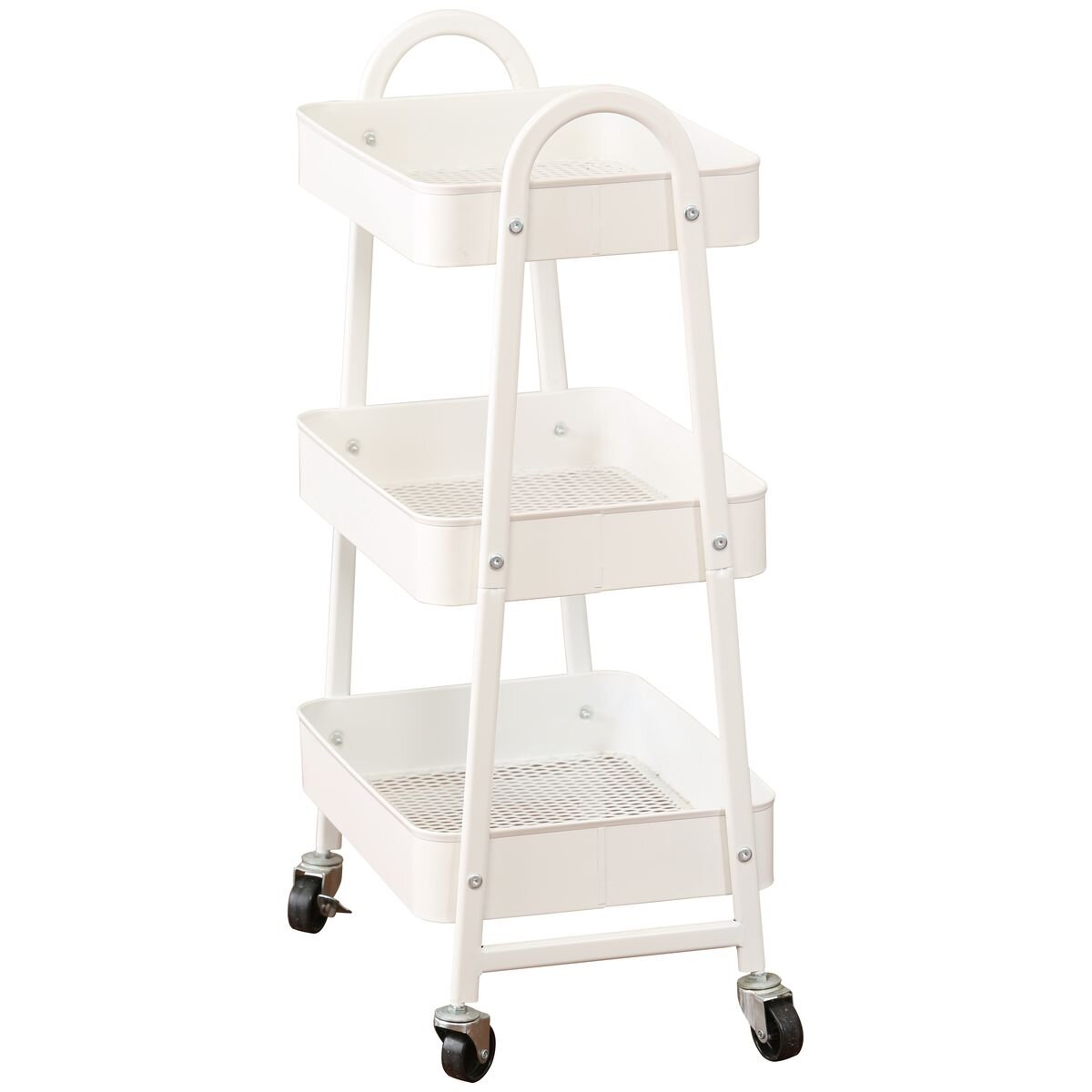 L.T. Williams 3-tier steel tray trolley - white power coated finish, 4 castor wheels - 8994