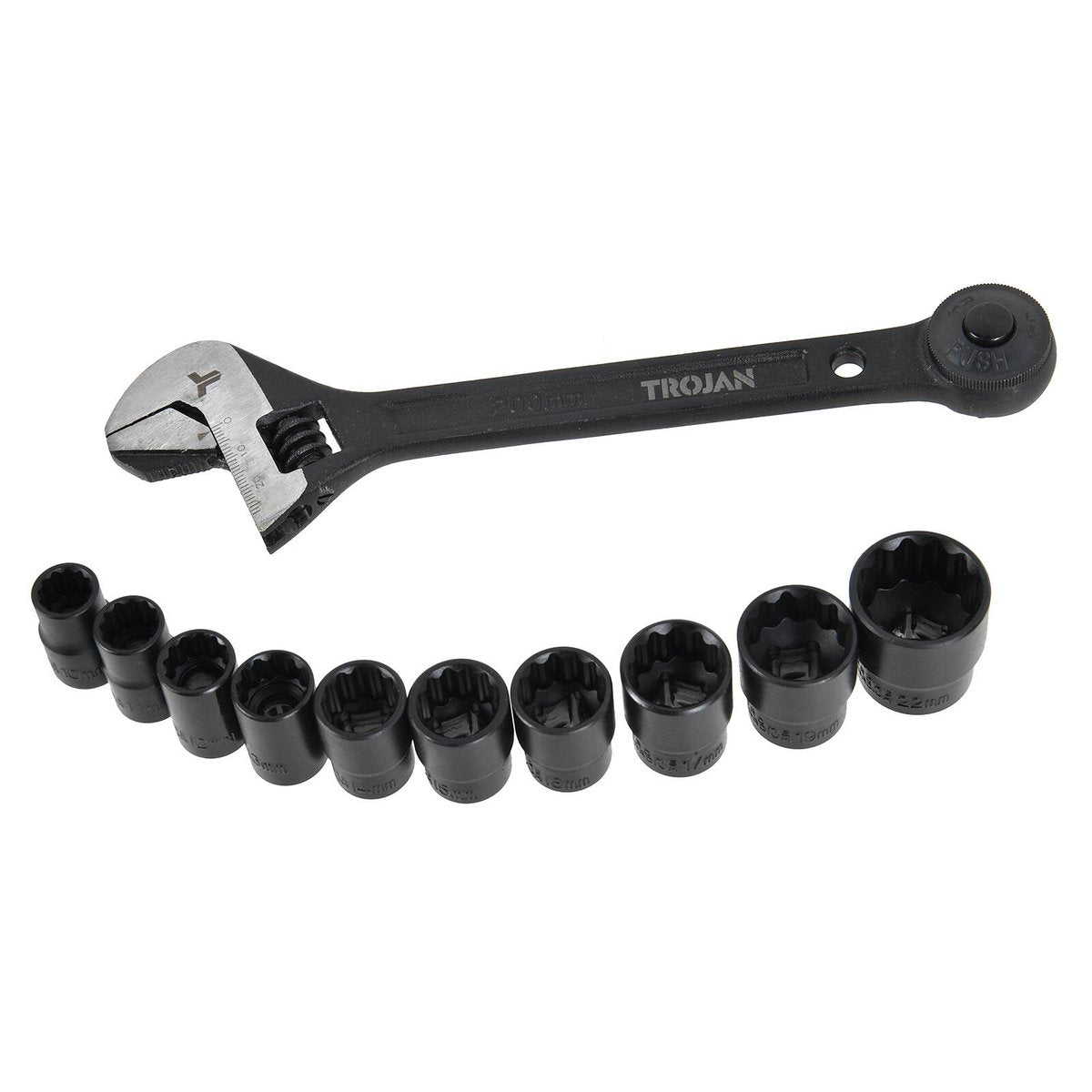 Trojan Ratcheting Wrench Set 11 Piece - 3-in-1 Tool - Chrome Vanadium Steel - 10-22mm Sockets - SuperSaverAU - view 2