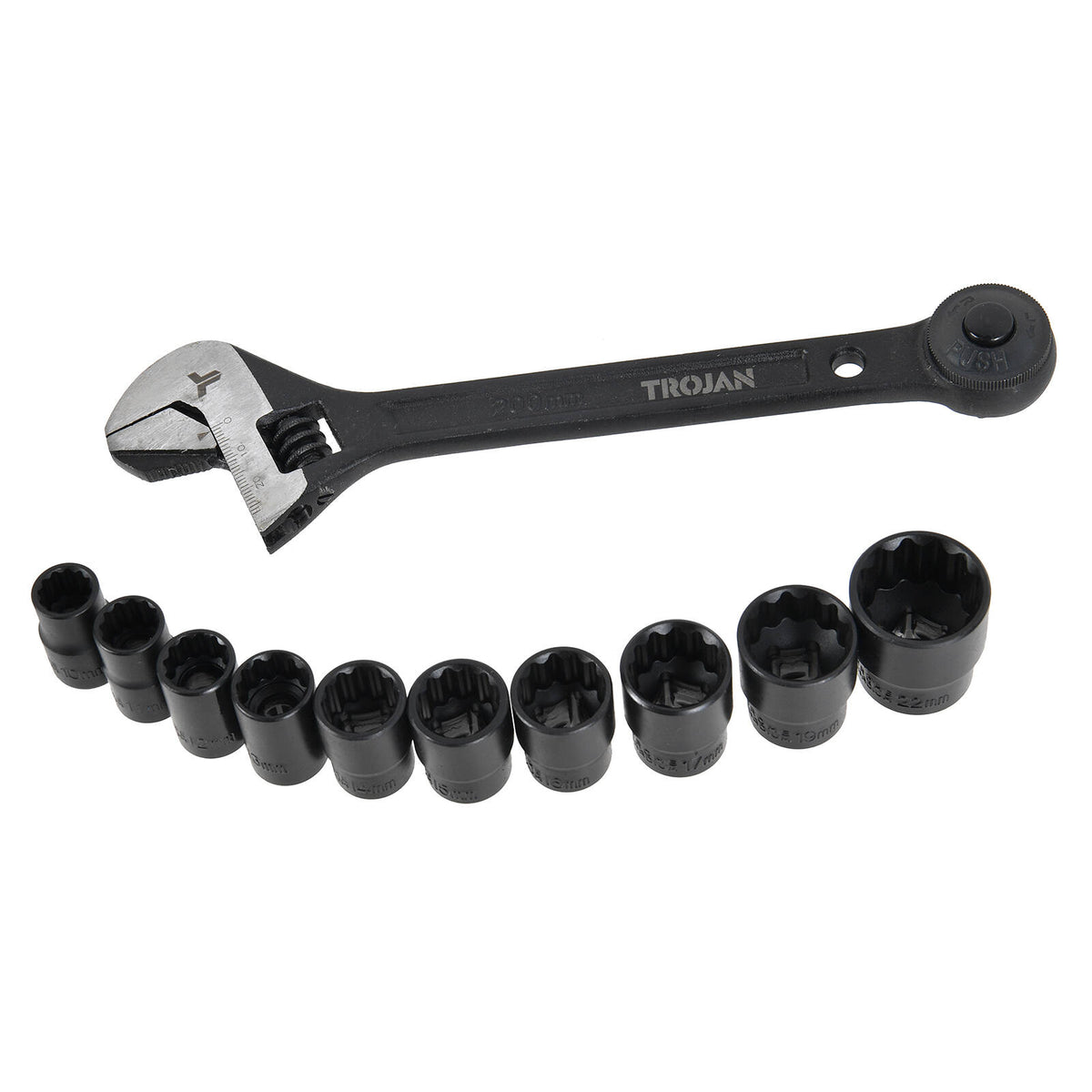 Trojan 11 Piece Ratcheting Wrench Set with Adjustable & Pipe Wrench