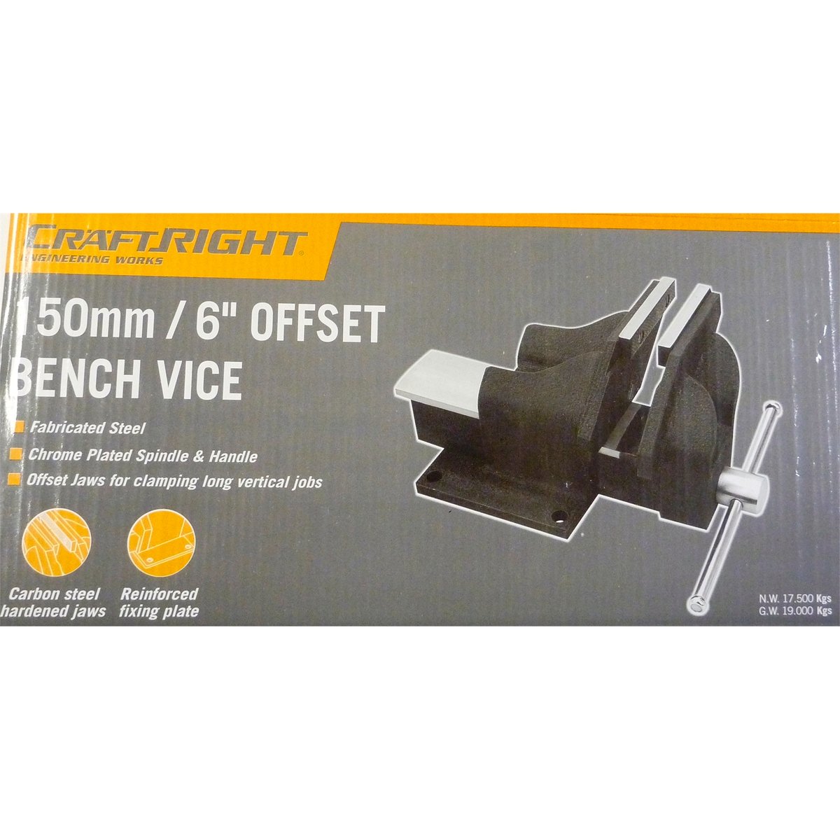 Craftright 150mm Offset Steel Vice - 190mm Jaw, Fixed Base, Black