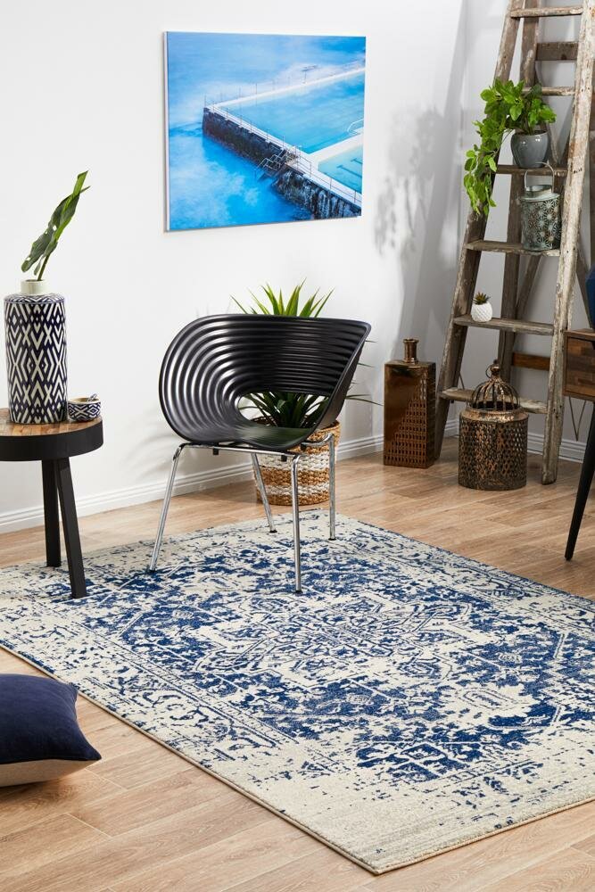 Rug Culture Evoke Large Power Loomed Rug 290x200cm - White Navy Polypropylene - Jute Weft - EVO253WNAV290X200
