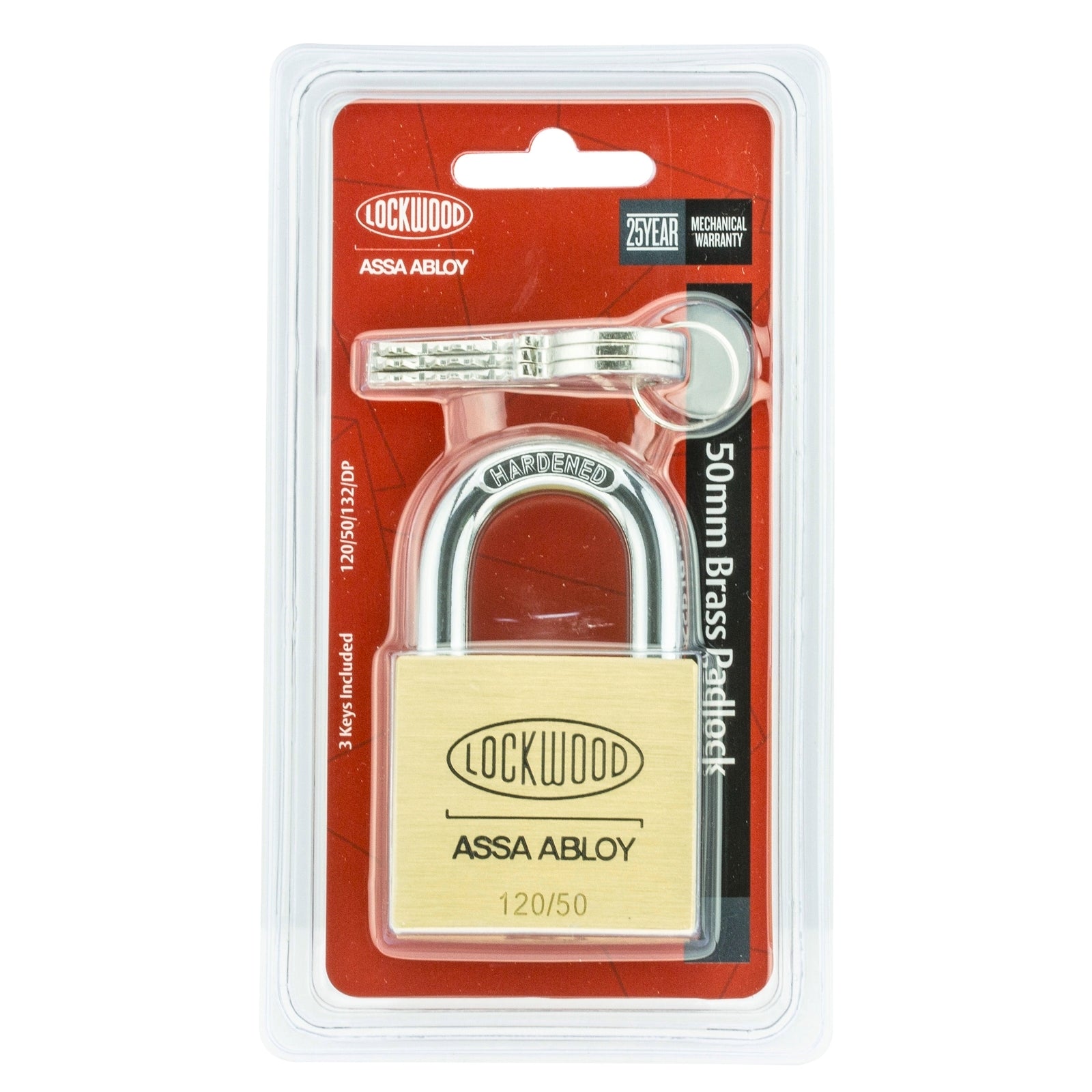 Lockwood 50mm Solid Brass General Purpose Padlock, Double Locking, Keyed