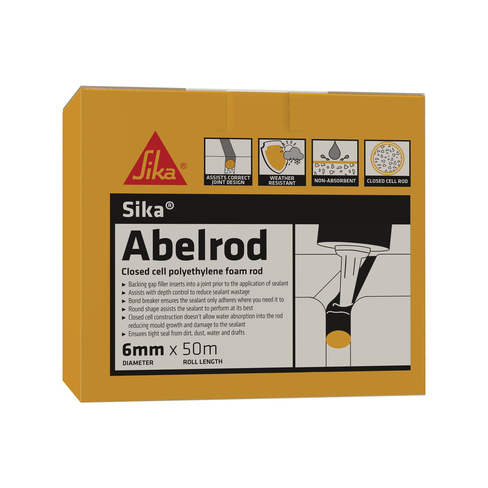 Sika Abelrod Gap Filler Polyethylene Foam Rod 6mm x 50m White