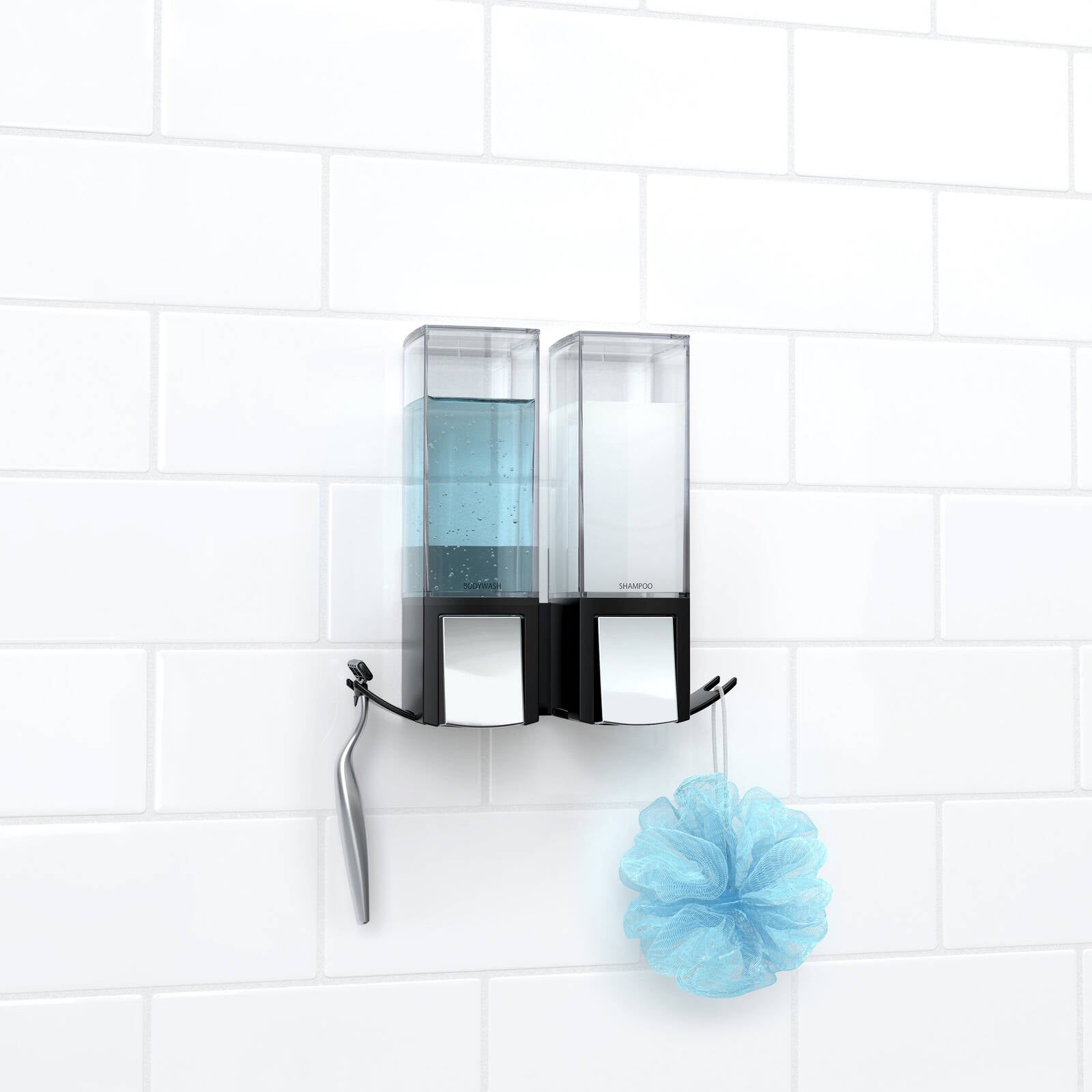 Better Living Clever 2 x 500ml Shower Dispenser Matte Black Wall Mount Rust Resistant