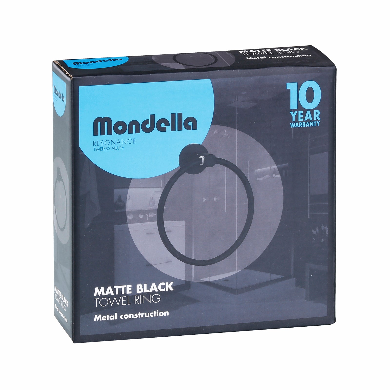 Mondella Resonance Matte Black Towel Ring 155 x 175 x 60mm