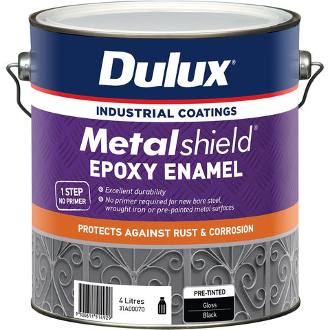 Dulux Metalshield Epoxy Enamel Gloss Paint 4L Black - UV & Splatter Resistant Metal Topcoat