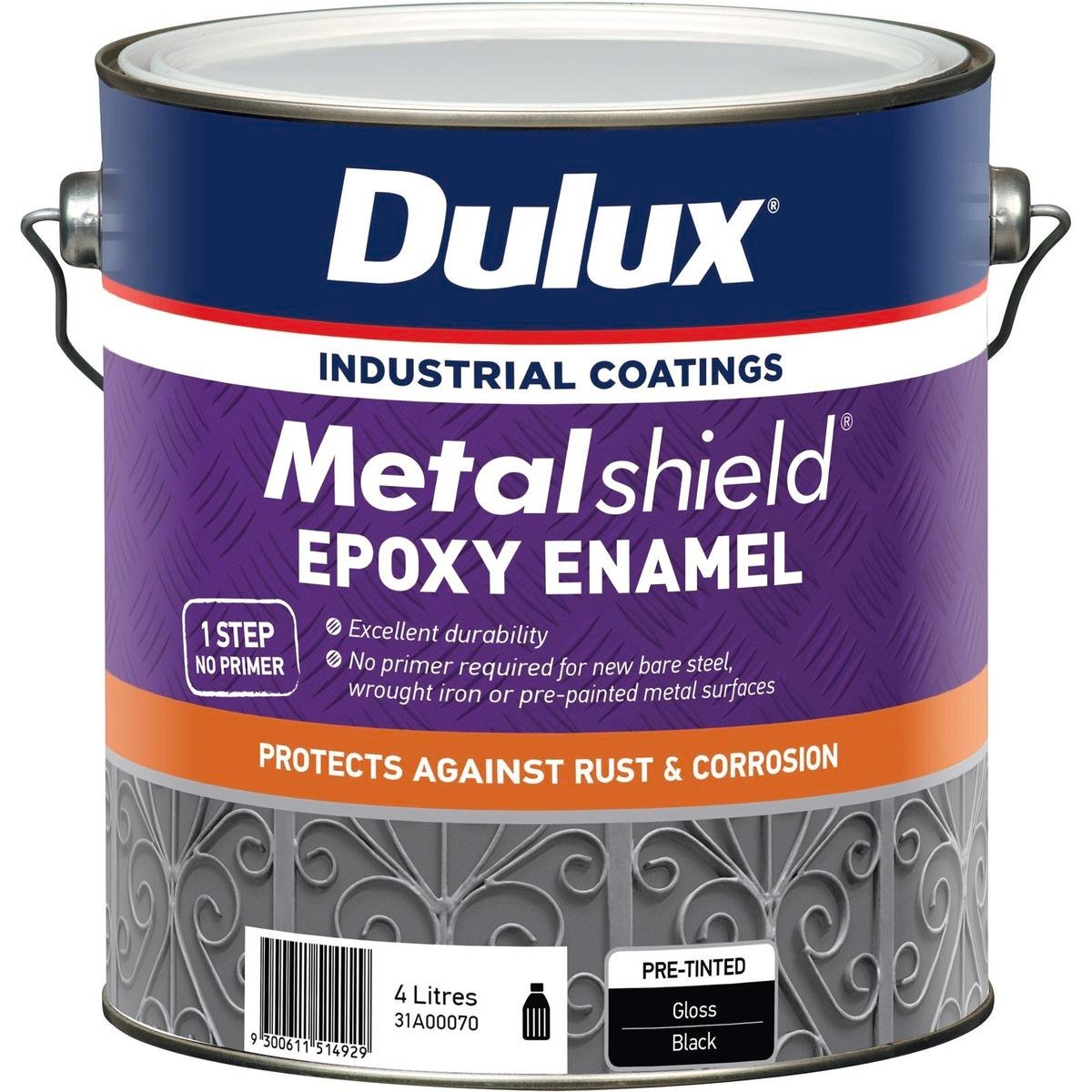 Dulux Metalshield Epoxy Enamel Gloss Paint 4L Black - UV & Splatter Resistant Metal Topcoat