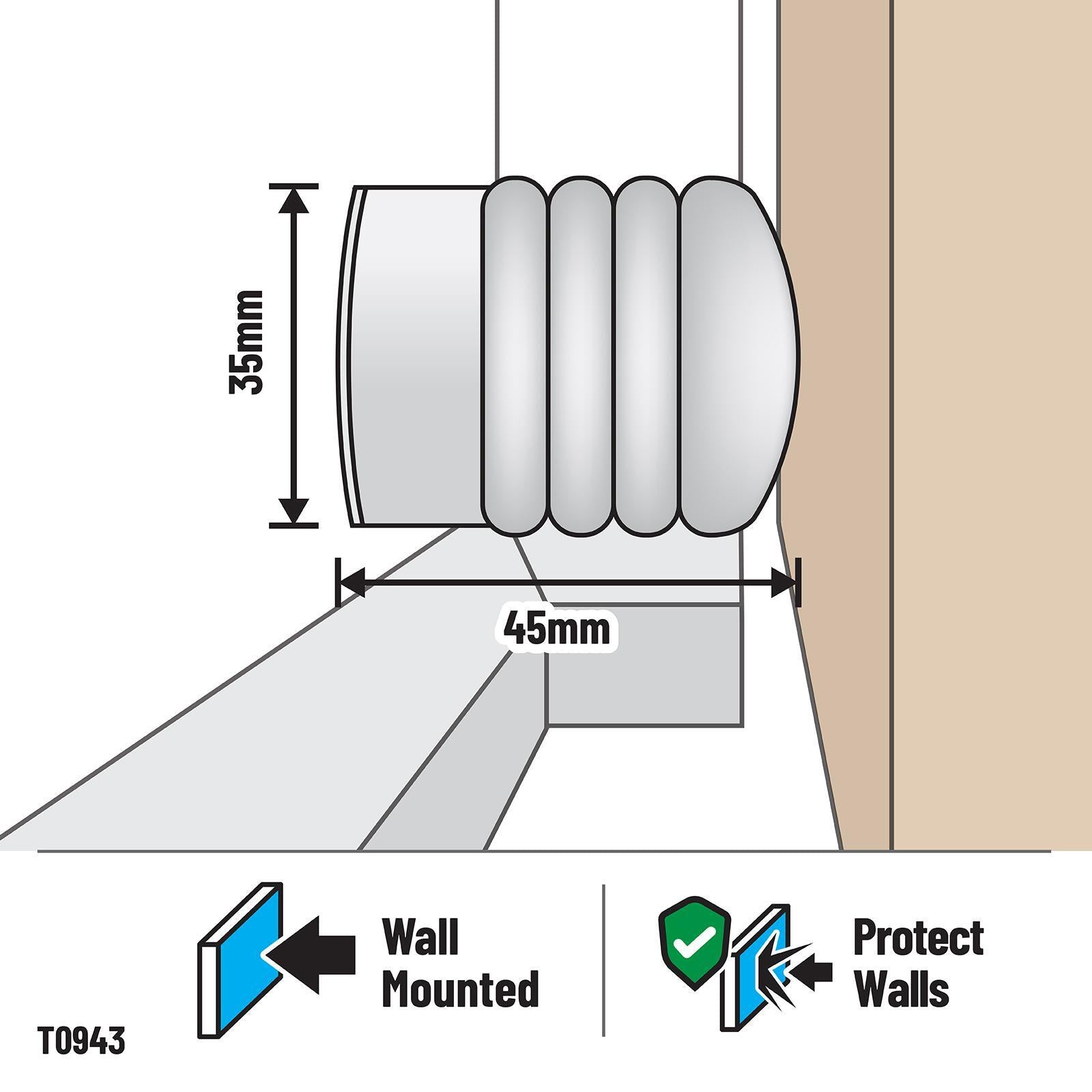 Adoored 45mm White Cushion Door Stop - Wall Mounted, Interior