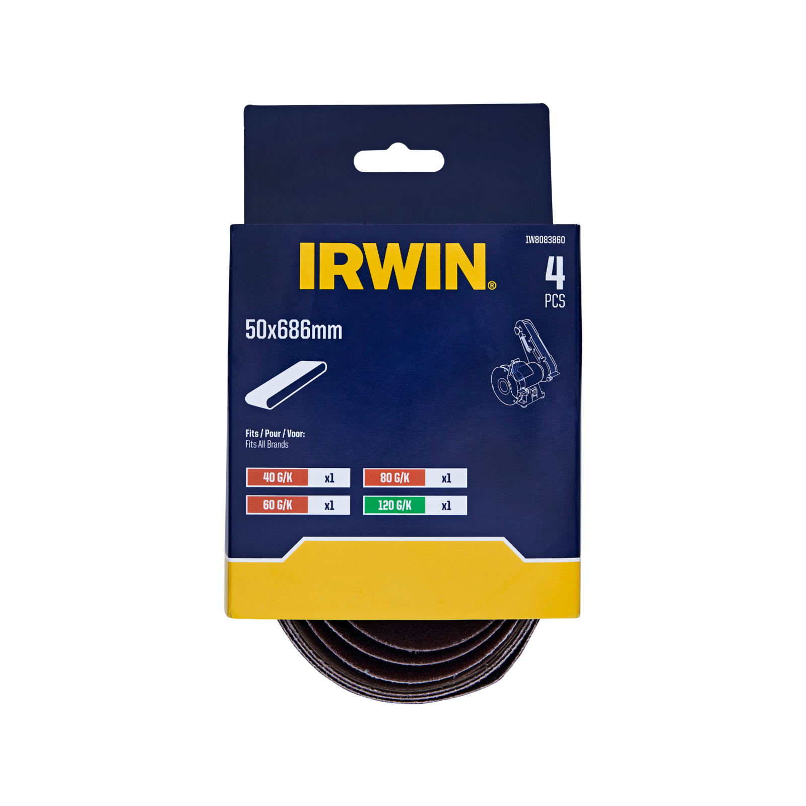 IRWIN 50 x 686mm Mixed Grit Sanding Belts - 4 Pack