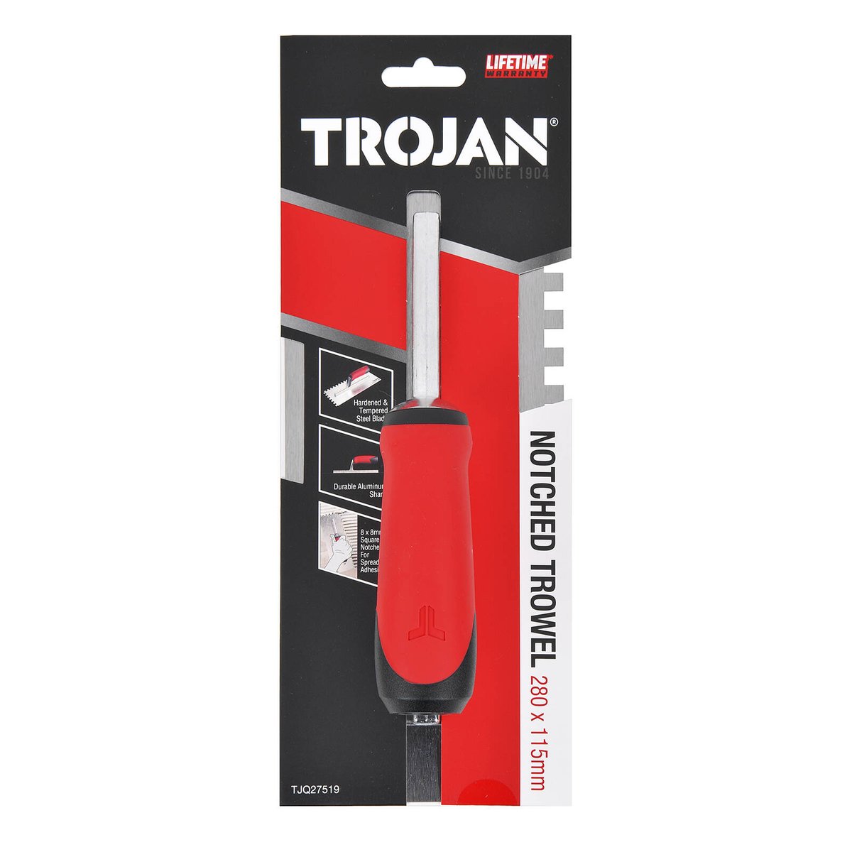 Trojan 280 x 115mm Notched Plastering Trowel for Adhesive Spreading