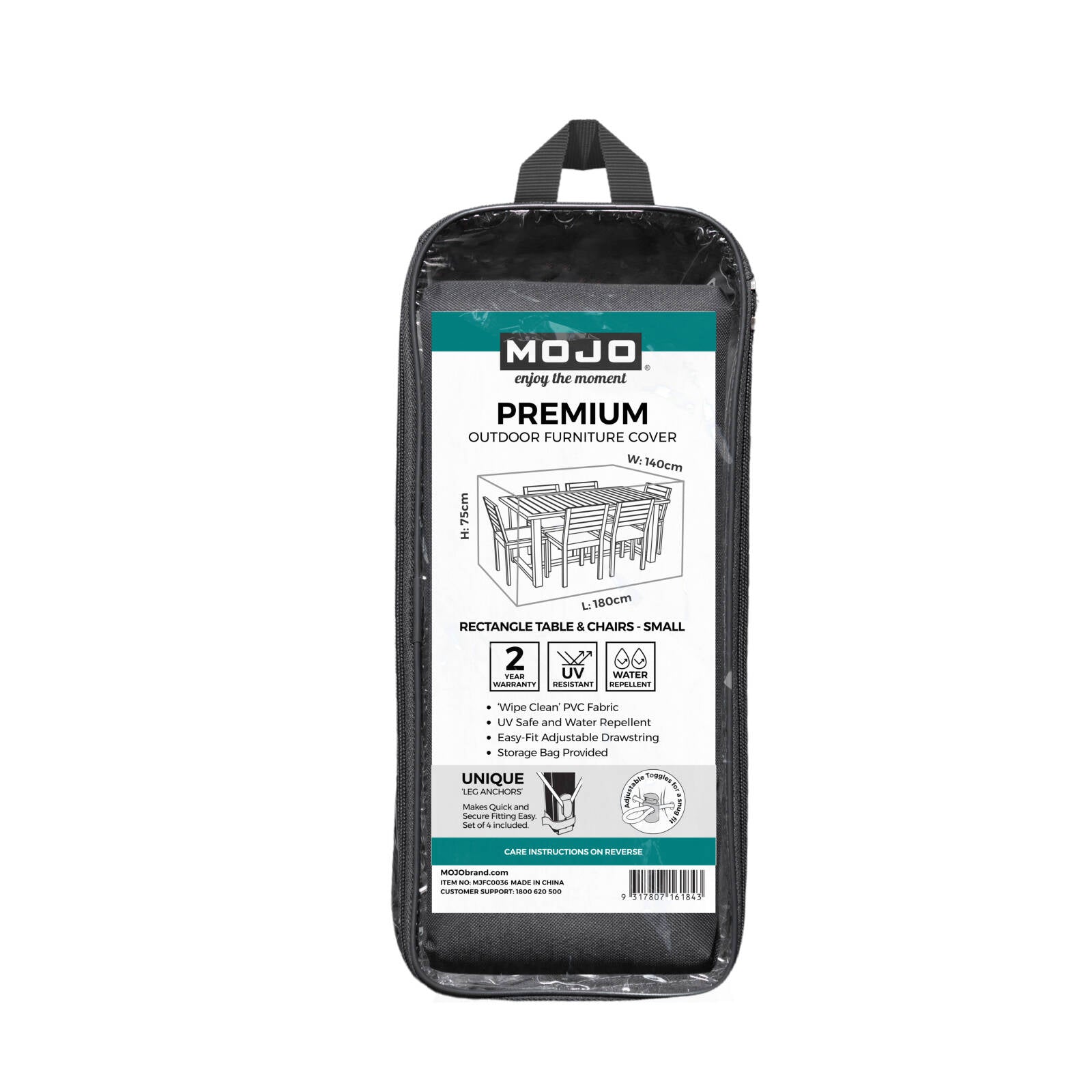 Mojo Small Premium Rectangle Table & Chairs Outdoor Furniture Cover, PVC, Weather & UV Resistant