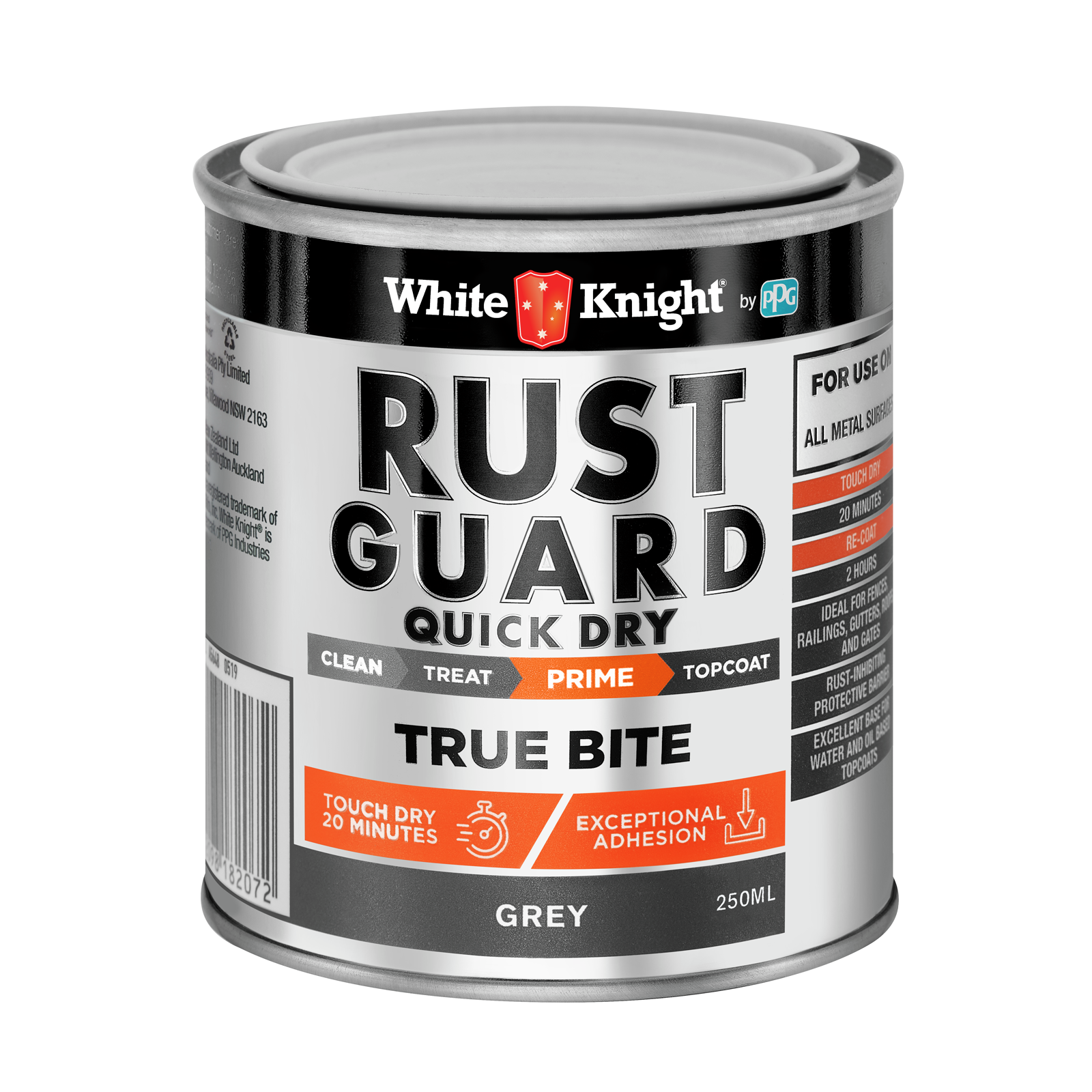 White Knight Rust Guard 250ml Grey Quick Dry True Bite Water-Based Primer Paint for Metal