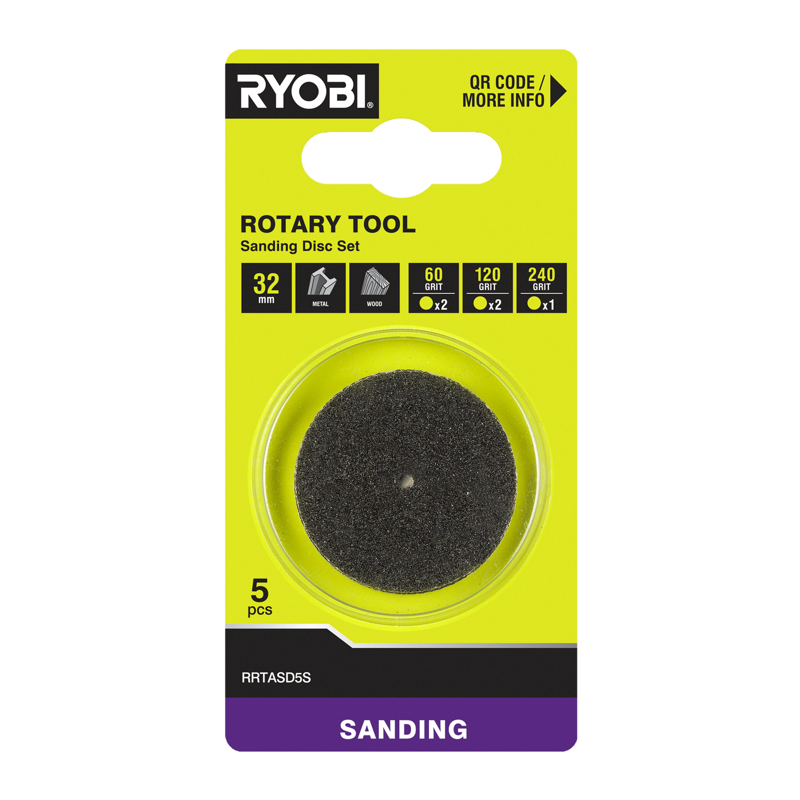 Ryobi 32mm Sanding Disc Set - 5 Piece (60, 120 and 240 Grit)