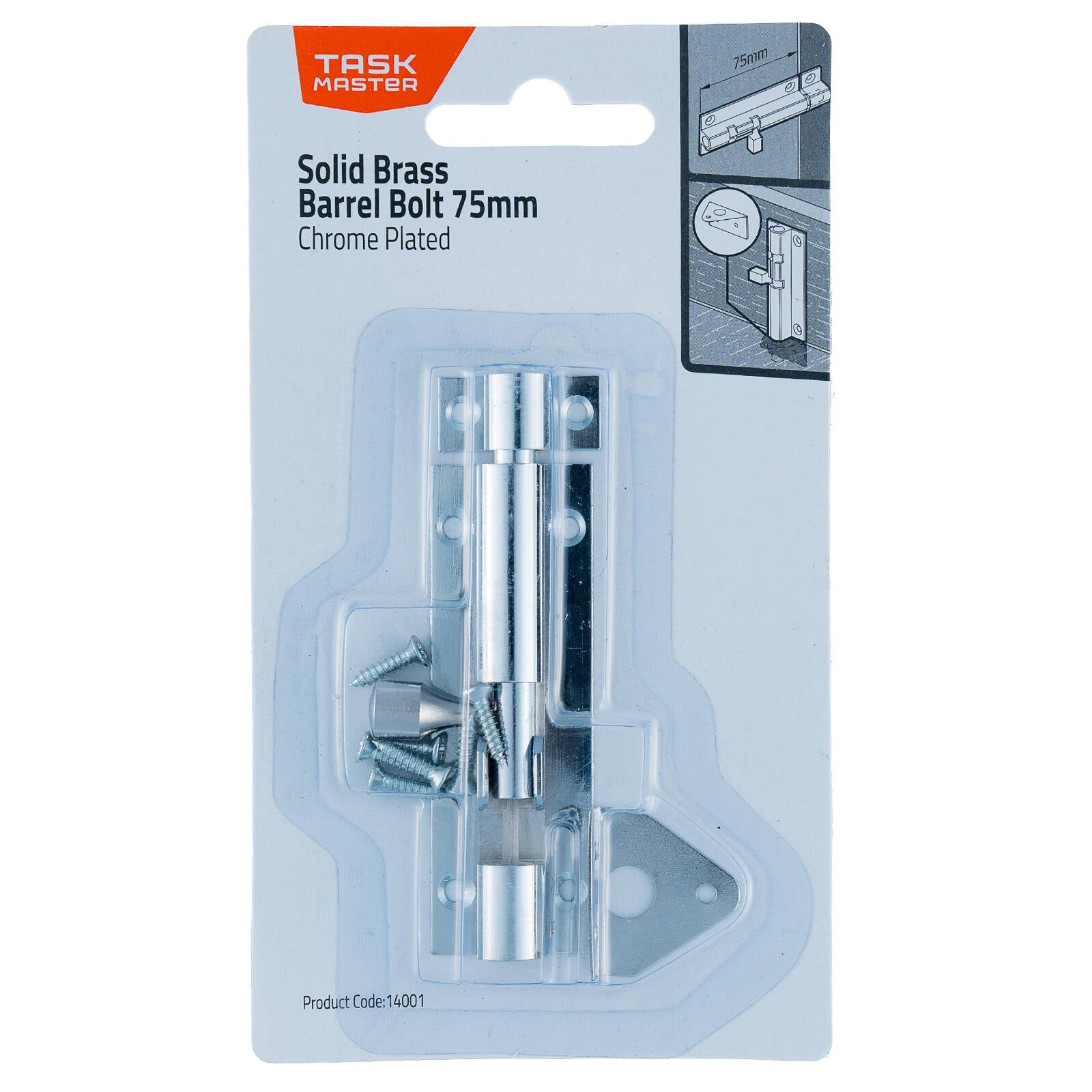 Taskmaster 75mm Chrome Plated Solid Brass Barrel Bolt