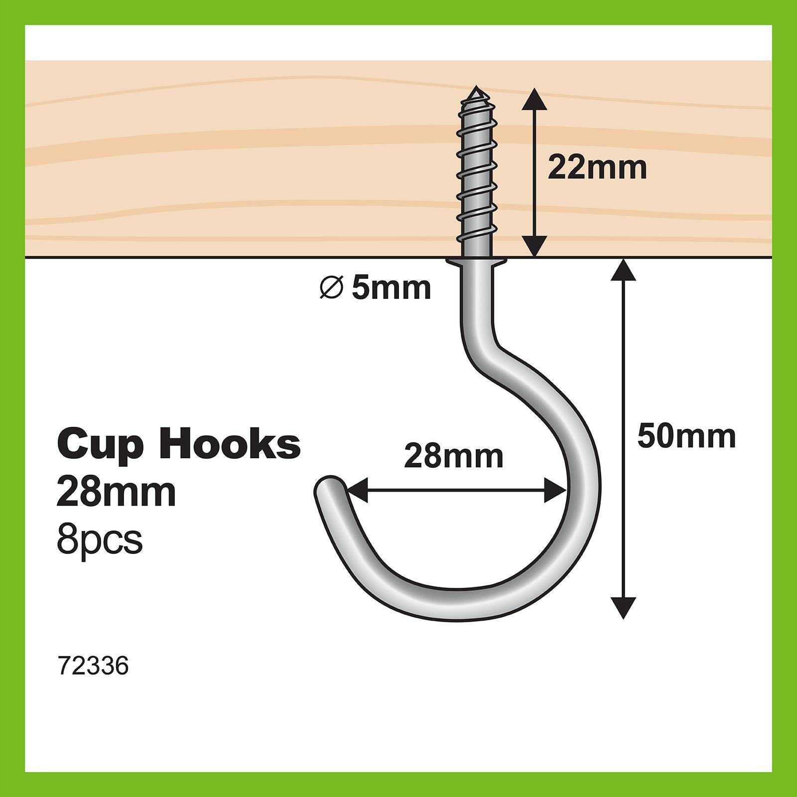 Everhang 28mm Zinc Plated Steel Cup Hook - 8 Pack