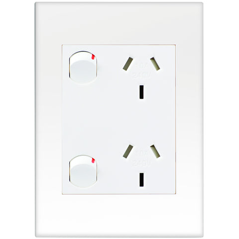 HPM VIVO Vertical Double Powerpoint, White 2 Gang 10A 240V Indoor
