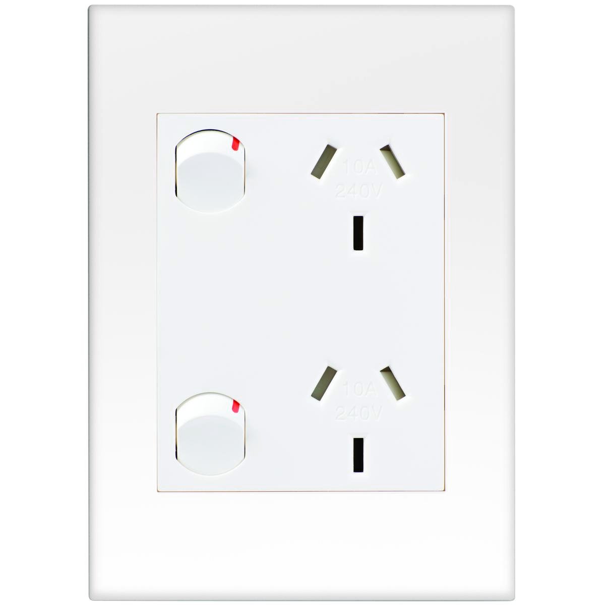 HPM VIVO Vertical Double Powerpoint, White 2 Gang 10A 240V Indoor