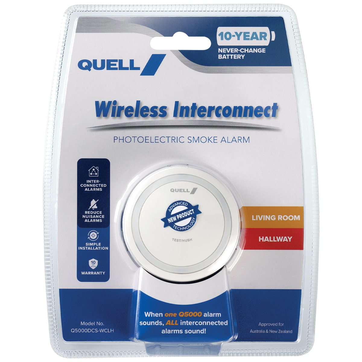 Quell Q5000 Wireless Interconnect Photoelectric Smoke Alarm - 78mm x 78mm - Reliable Safety - SuperSaverAU - view 1