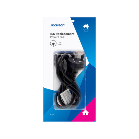 Jackson 1.2m Replacement IEC Lead, 3-Pin to IEC, 250V, Black