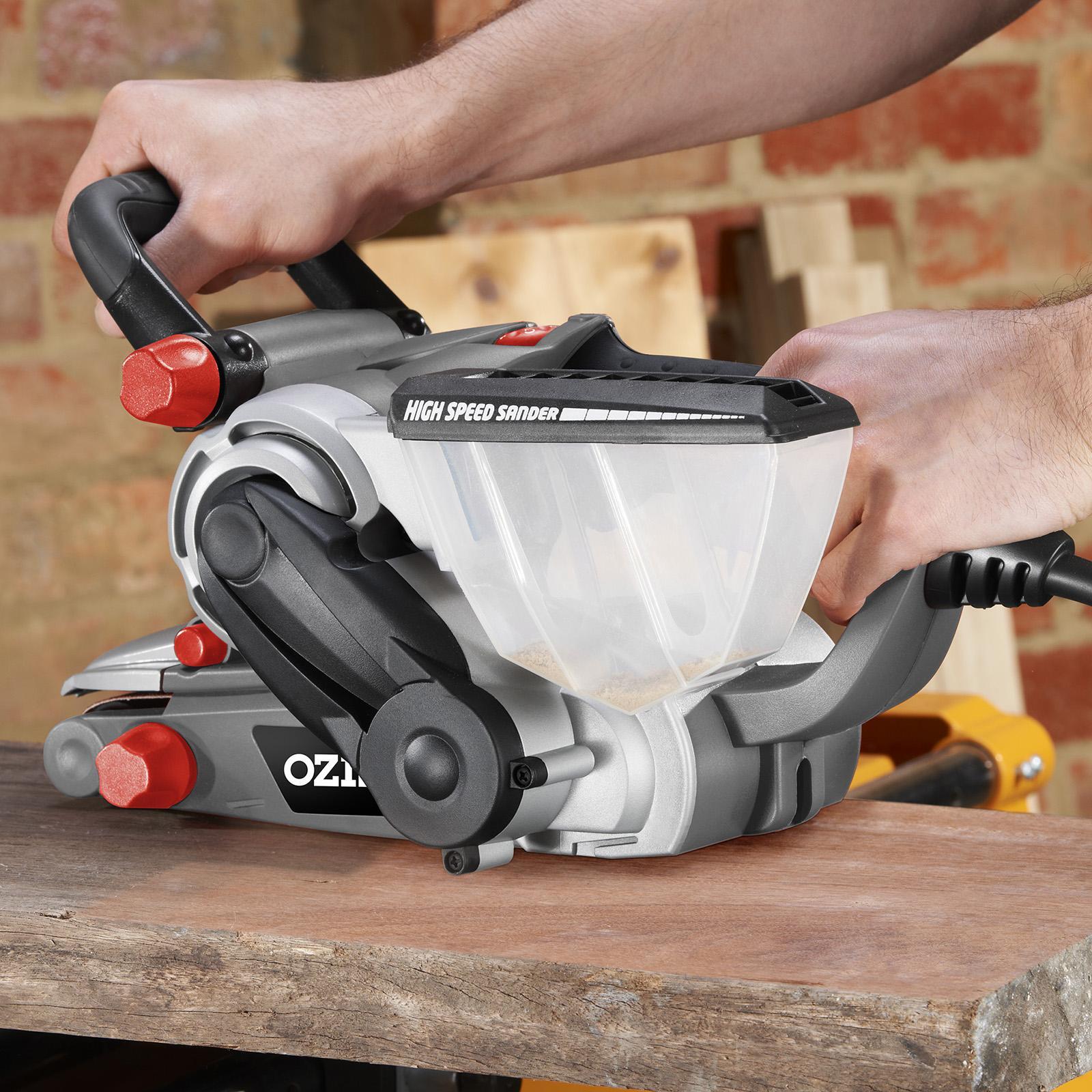 Ozito 850W Variable Speed Belt Sander BSV-9000, 75 x 533mm Belt, Canister Dust Collection, 400m/min