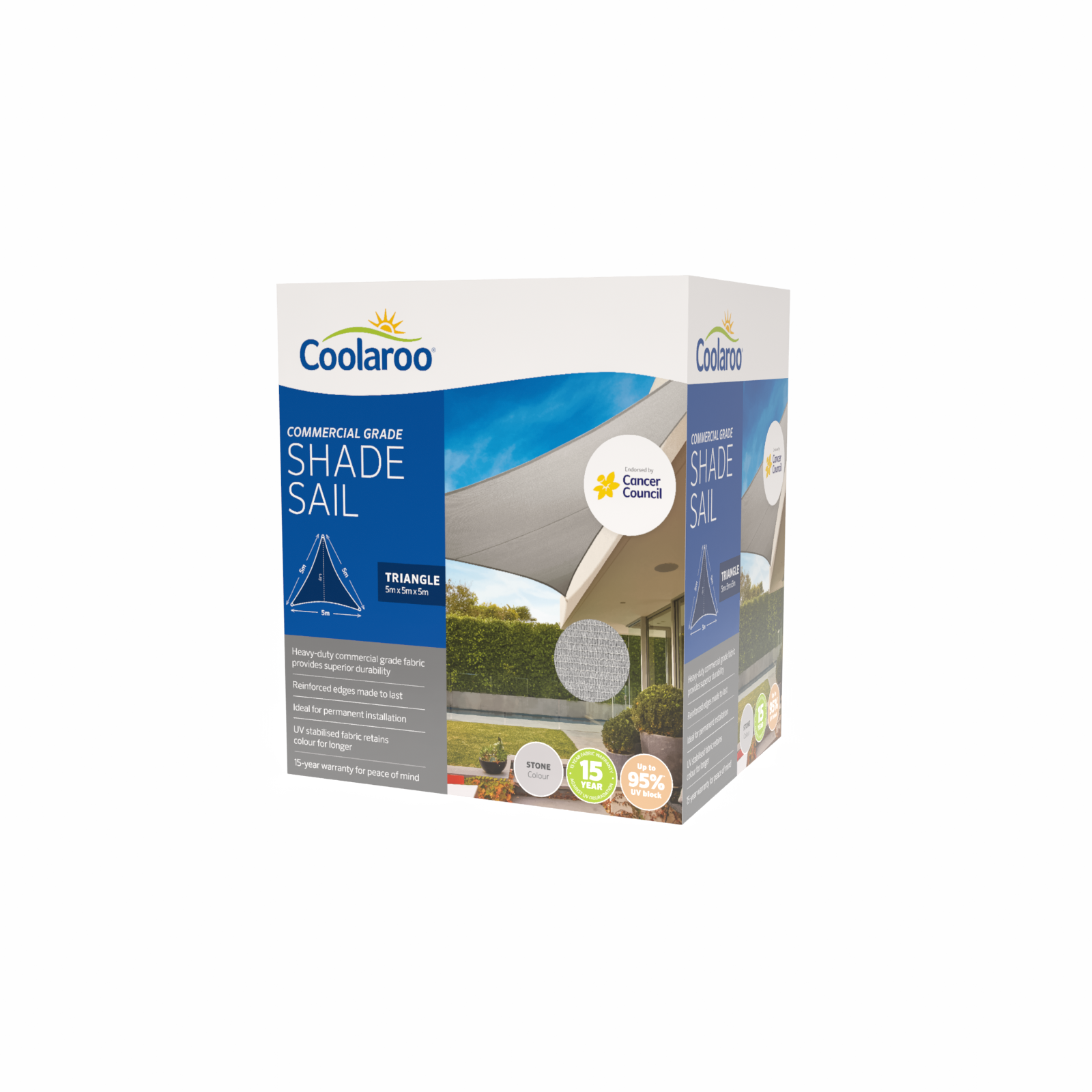 Coolaroo 5 x 5m Stone Triangle Commercial Grade Shade Sail 95% UV Block