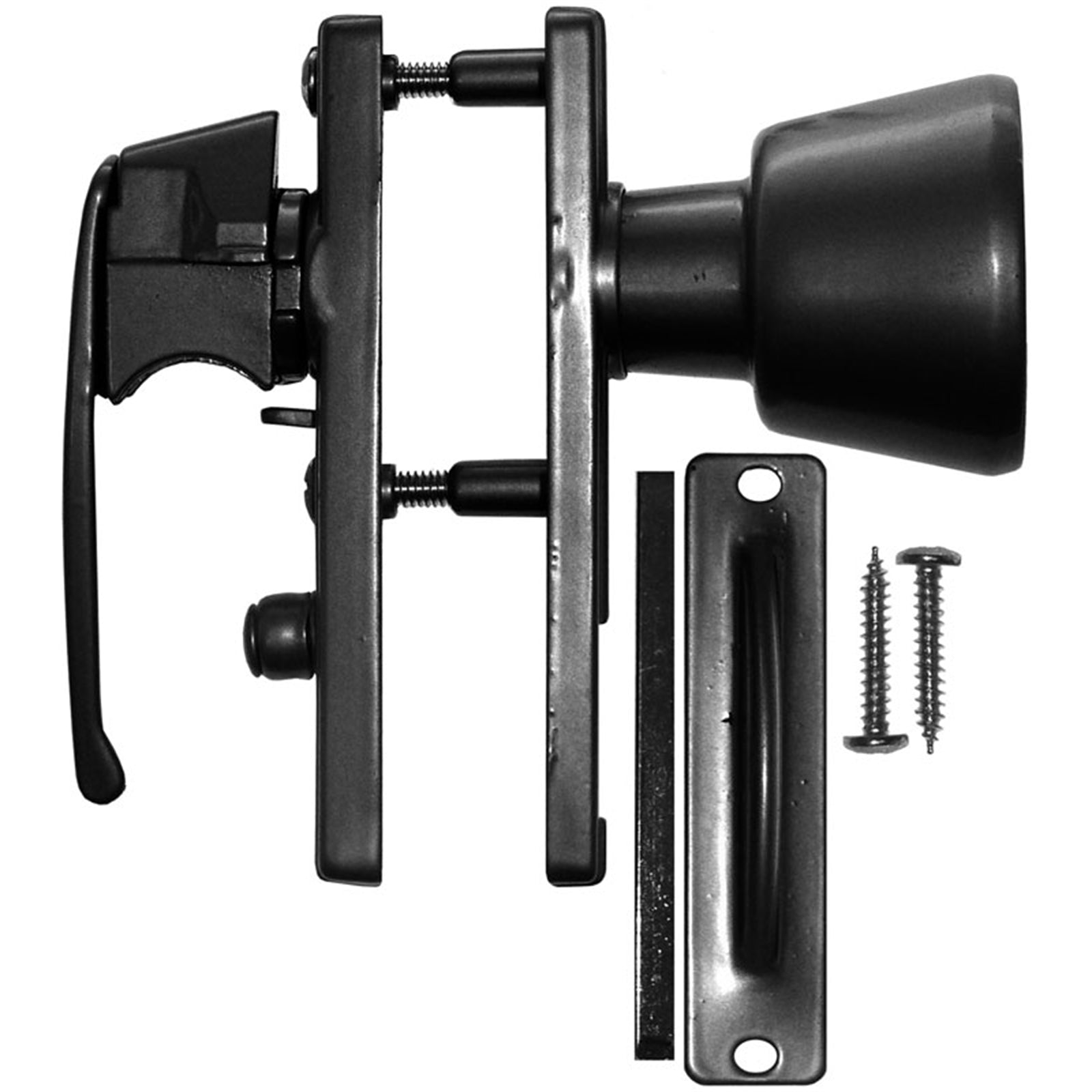 Rolltrak Black Screen Door Hinged Latch - Double-Sided, Lockable, Powder Coated
