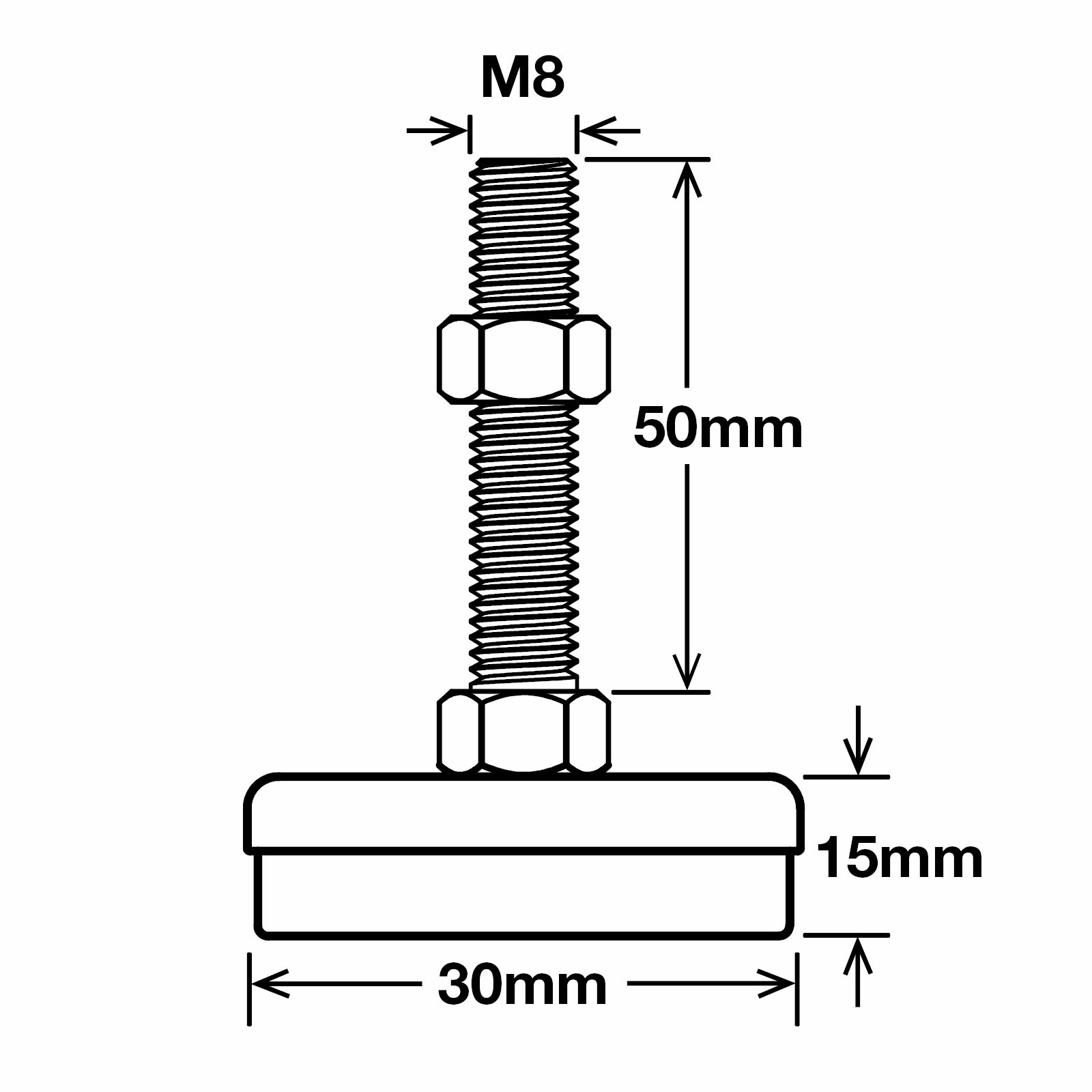 Richmond 50mm x M8 Zinc Plated Steel Fixed Levelling Feet 4 Pack