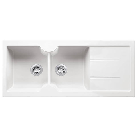 Turner Hastings Cuisine Double Bowl Fireclay Sink - Gloss White, No Tap Hole - CUD116FS-NTH