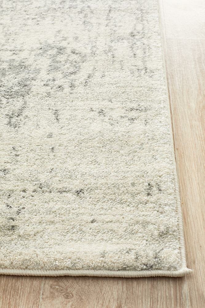 Rug Culture Evoke Large White Silver Runner Rug 400X80CM - Power Loomed Polypropylene - EVO-253-WSIL-400X80