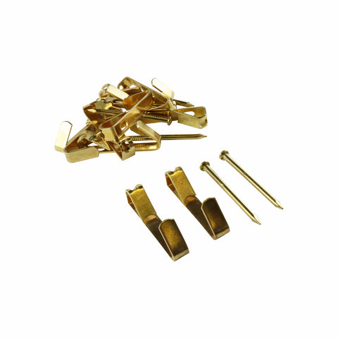 Everhang 20kg Heavy-Duty Brass Plated Steel Picture Hanging Angle Drive Hook - 10 Pack