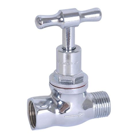 Kinetic 15mm Chrome Male & Female T-Head Stop Cock, Lead Free Brass, Hot & Cold