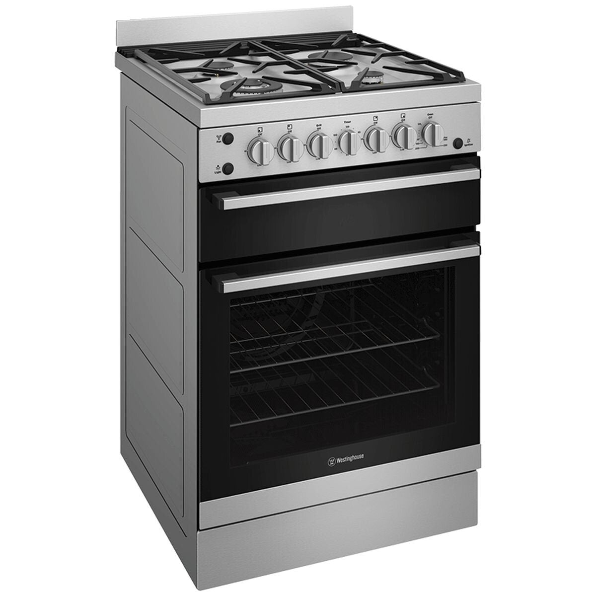 Westinghouse 60cm All Gas Freestanding Oven 80L - Stainless Steel, Wok Burner, Separate Grill - WFG612SCH