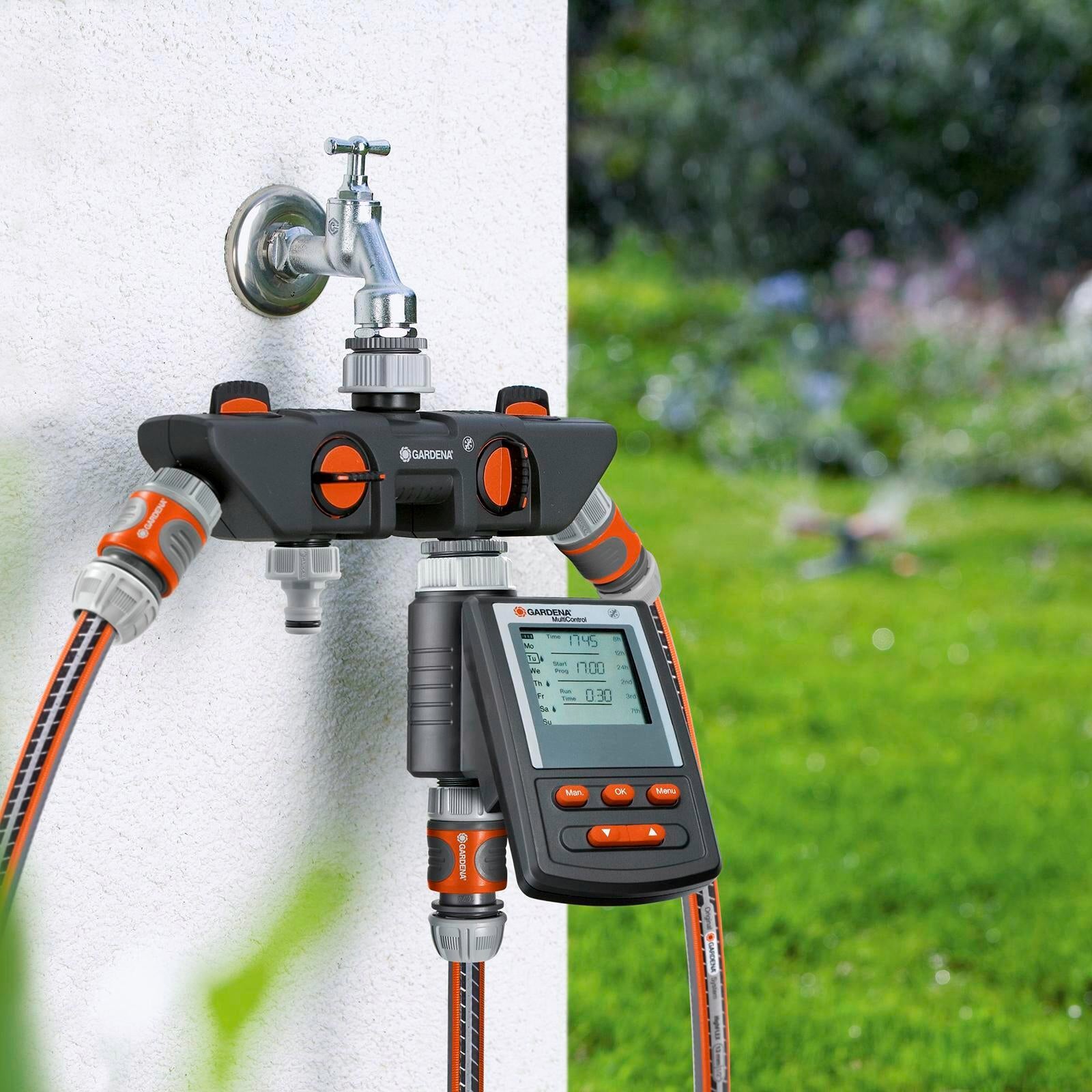 GARDENA 4 Channel Water Distributor - Connect Up to Four Hoses, Suits 1" & 3/4" Tap
