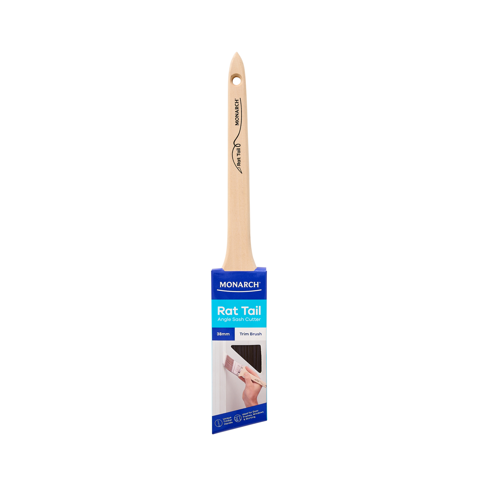 Monarch 38mm Rat Tail Angled Trim Paint Brush, Synthetic Filament, Stainless Steel Ferrule