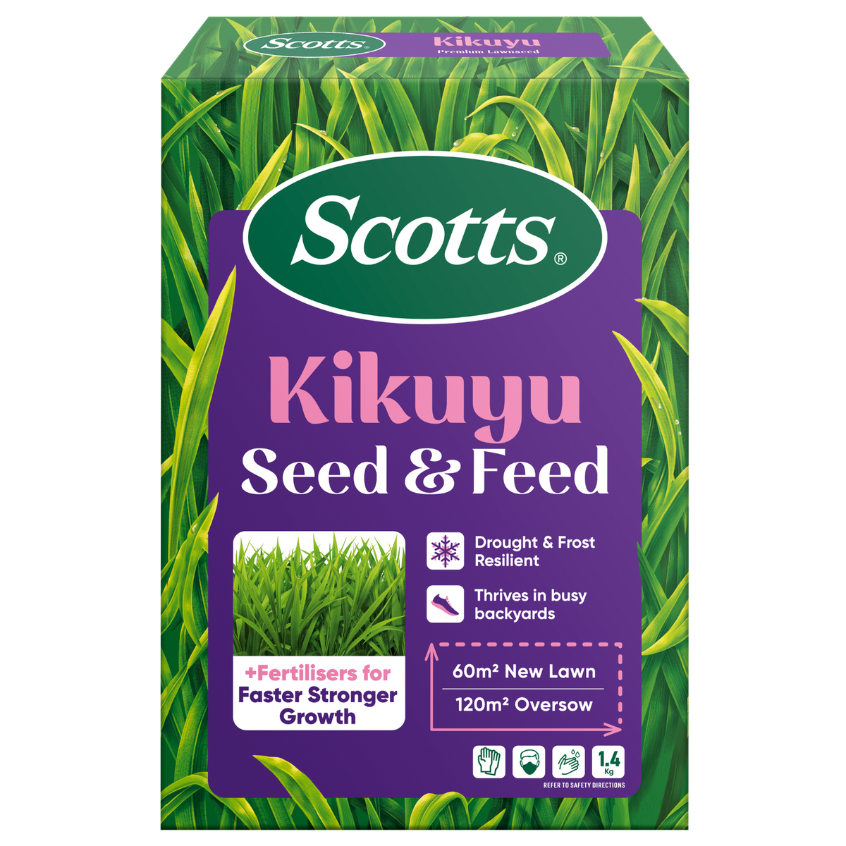 Scotts Lawn Builder 1.4kg Seed & Feed Kikuyu Lawn Seed, Drought Tolerant Warm Season Grass, Covers 50sqm