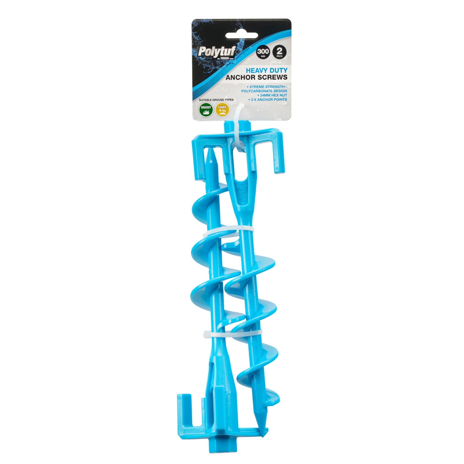Polytuf 300mm Polycarbonate Anchor Screw - 2 Pack