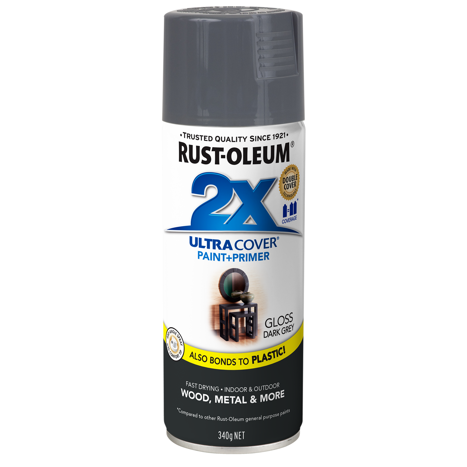 Rust-Oleum 2X Ultra Cover Gloss Dark Grey Spray Paint 340g - Indoor & Outdoor Paint & Primer