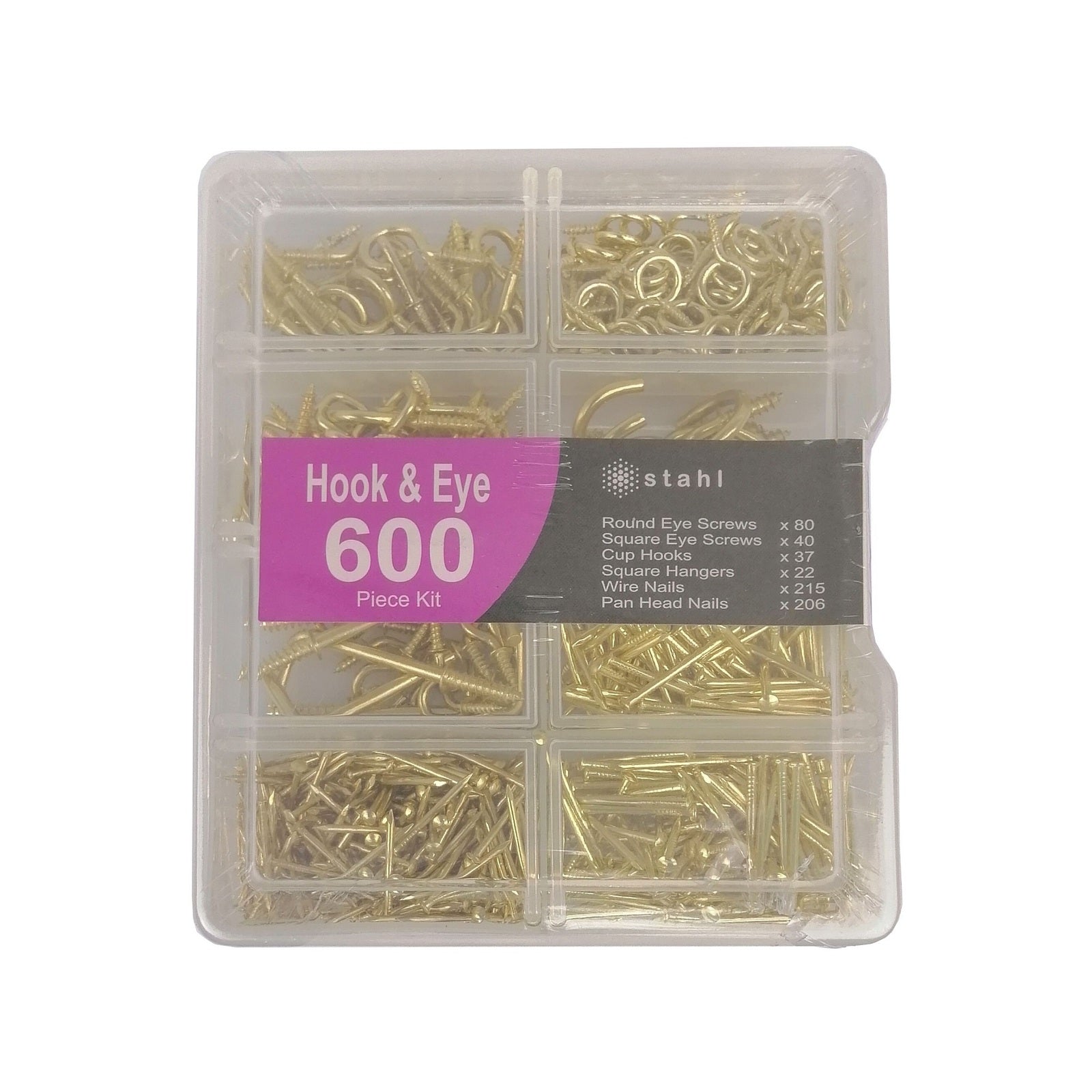 Stahl 600 Piece Assorted Hook and Eyescrew Kit with Storage Case