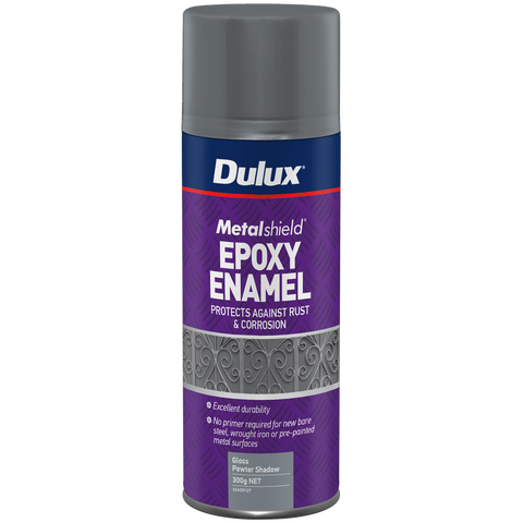 Dulux 300g Metalshield Epoxy Enamel Gloss Spray Paint Pewter Shadow UV Resistant Waterproof
