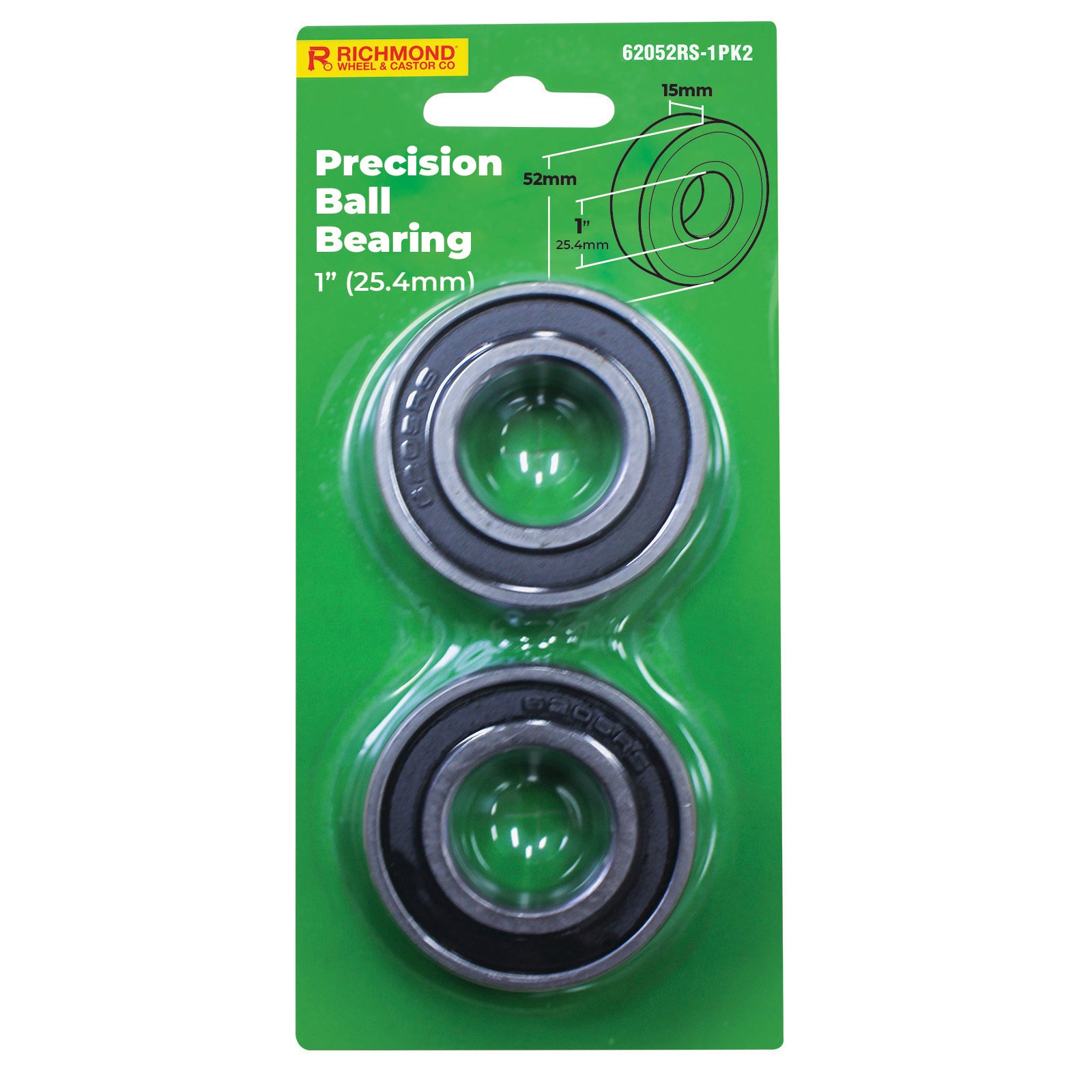 Richmond 52 x 15mm x 1" Chrome Steel Rubber Sealed Ball Bearing - 2 Pack