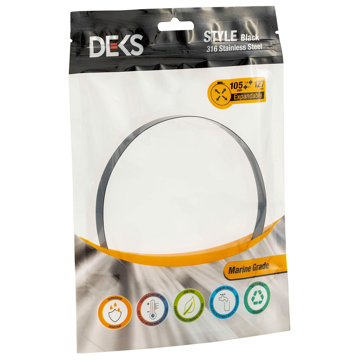 Deks 105-127mm Black 316 Stainless Steel Marine Hose Clamp