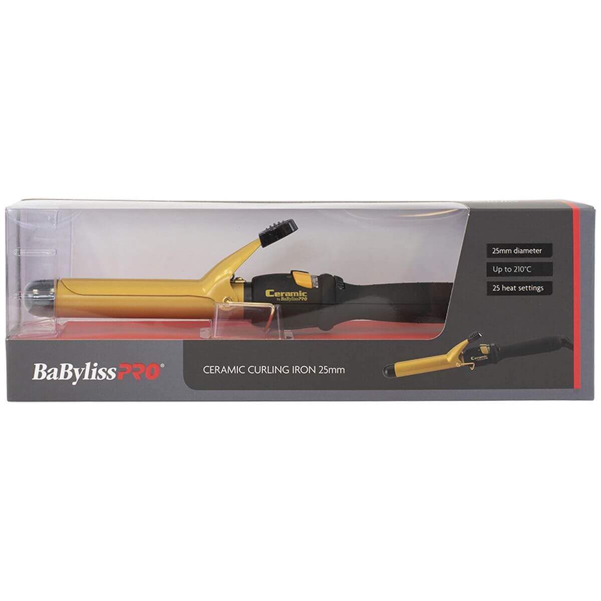 BaBylissPRO 25mm ceramic curling iron - black and gold, 25 heat settings, fast heat up, swivel cord - 900783