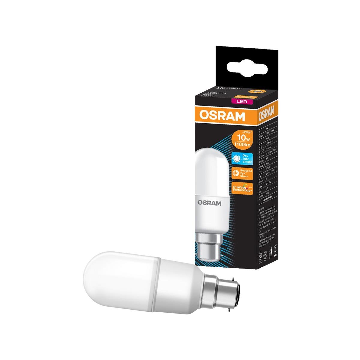 Osram B22 10W Stick LED Globe 1100lm Daylight