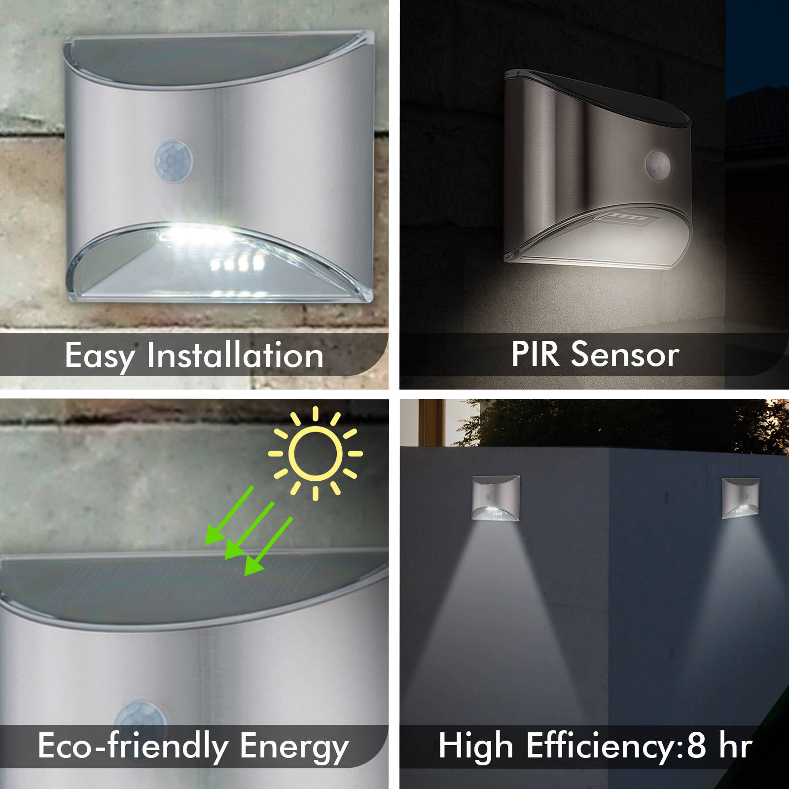 Arlec 100mm 50lm Brushed Chrome Solar LED Wall Light Motion Sensor LVS666SS