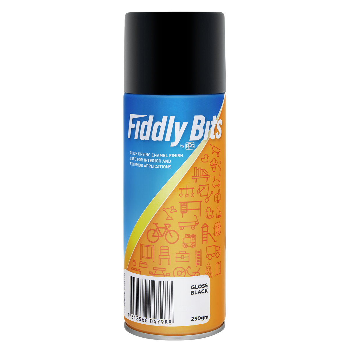 Fiddly Bits Gloss Black Spray Paint 250g Oil-Based Indoor Outdoor