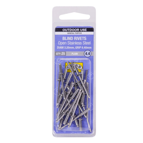 Otter 3.2 x 6.4mm Open Stainless Steel Blind Rivets 25 Pack