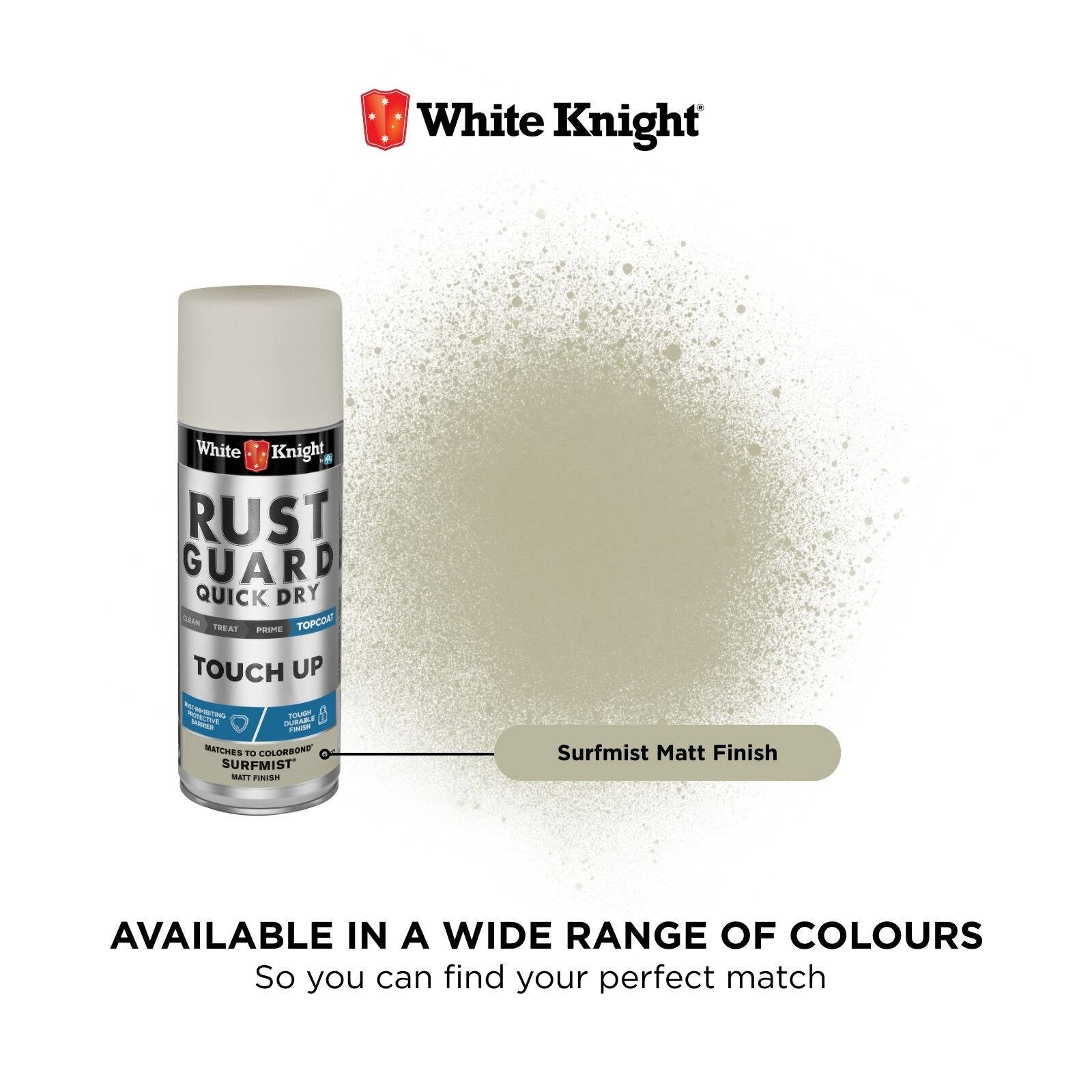 White Knight Rust Guard Surfmist Matt Touch Up Spray Paint 300g